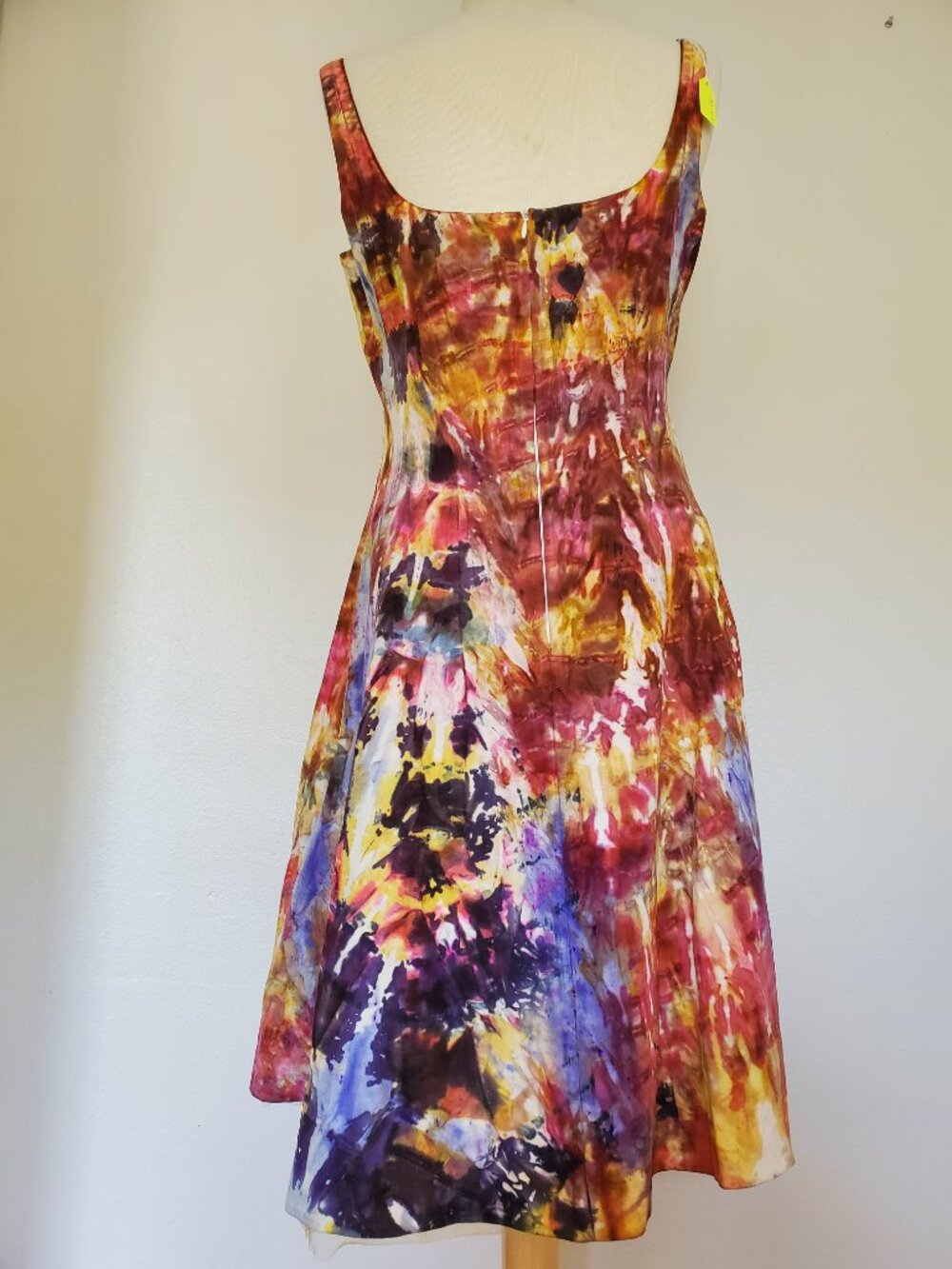 Silk Short Dress 8 10 12 bridesmaid party prom tie dyed rainbow red yellow black - Picture 2 of 8